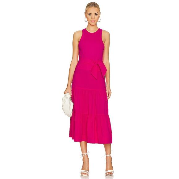 NWT Veronica Beard‎ Austyn Dress Fuchsia Pink Tiered Midi Poplin Small *No Belt* - Picture 10 of 10